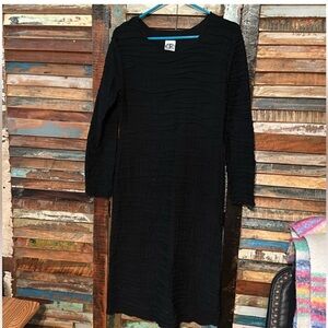 BLACK! Carol Turner Collection Black Italian Knit Dress with Rippled Pleats